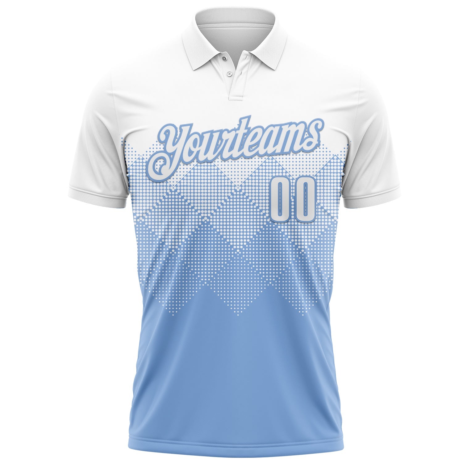 Custom White Light Blue 3D Gradient Square Shape Performance Polo Shirt