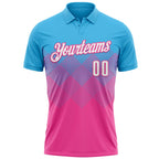 Custom Sky Blue White-Pink 3D Gradient Square Shape Performance Polo Shirt