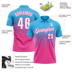 Custom Sky Blue White-Pink 3D Gradient Square Shape Performance Polo Shirt