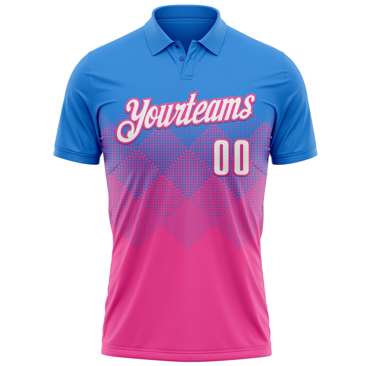Custom Powder Blue White-Pink 3D Gradient Square Shape Performance Polo Shirt