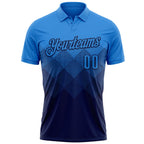 Custom Powder Blue Navy 3D Gradient Square Shape Performance Polo Shirt