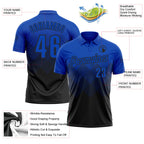 Custom Thunder Blue Black 3D Gradient Square Shape Performance Polo Shirt