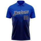 Custom Thunder Blue Navy-White 3D Gradient Square Shape Performance Polo Shirt
