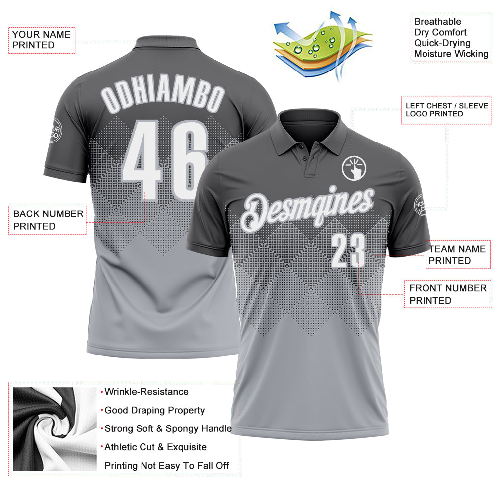 Custom Steel Gray White-Gray 3D Gradient Square Shape Performance Polo Shirt