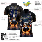 Custom Navy Vegas Gold 3D Flame Leopard Print Skull Bowling Performance Polo Shirt