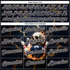 Custom Navy Vegas Gold 3D Flame Leopard Print Skull Bowling Performance Polo Shirt