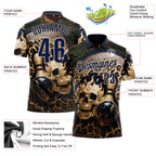 Custom Navy Vegas Gold 3D Leopard Print Metal Skull Bowling Performance Polo Shirt