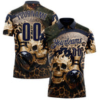 Custom Navy Vegas Gold 3D Leopard Print Metal Skull Bowling Performance Polo Shirt