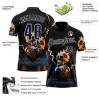 Custom Navy Vegas Gold 3D Flame Leopard Print Skull Bowling Performance Polo Shirt