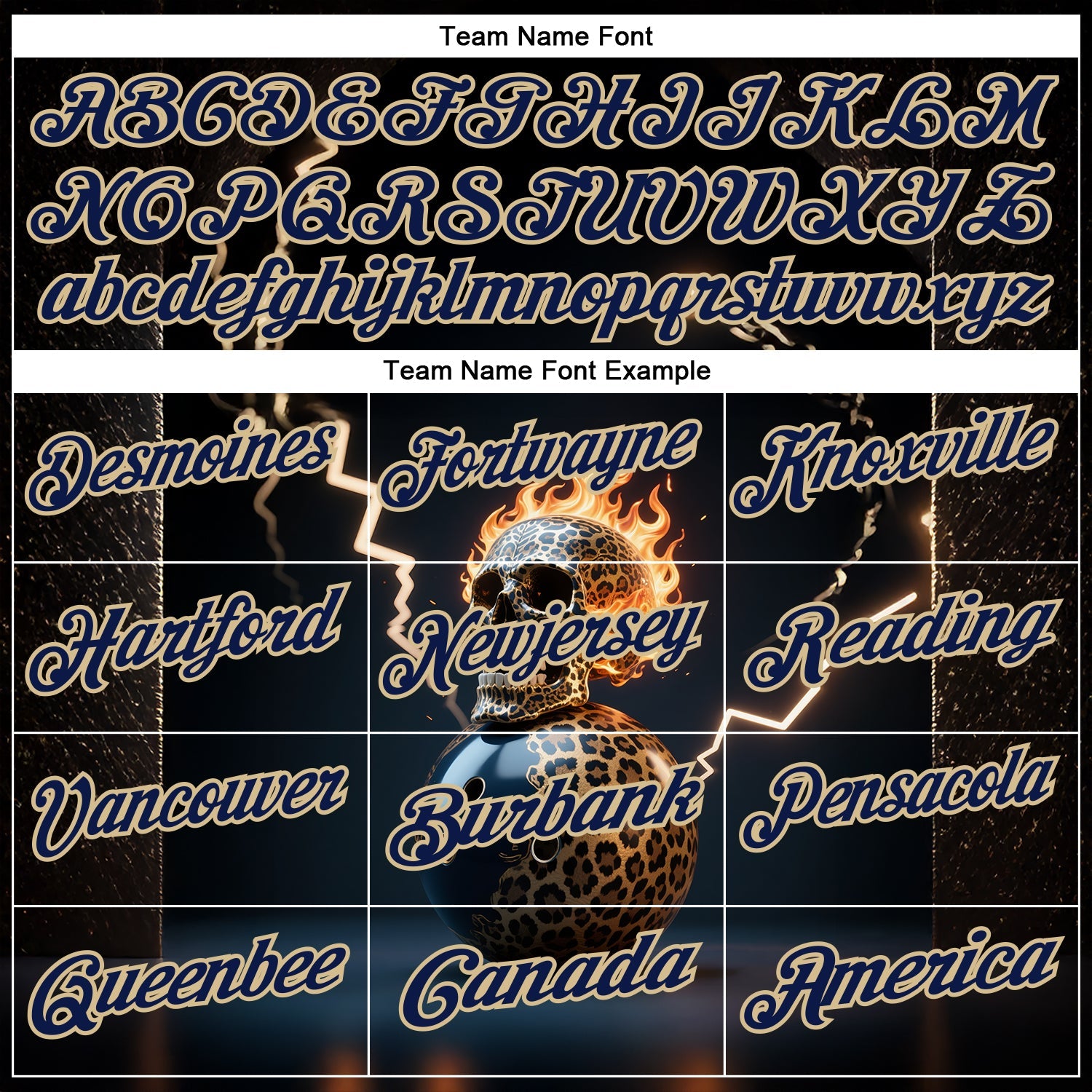 Custom Navy Vegas Gold 3D Flame Leopard Print Skull Bowling Performance Polo Shirt