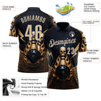 Custom Navy Vegas Gold 3D Leopard Print Metal Skull Bowling Performance Polo Shirt