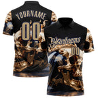 Custom Navy Vegas Gold 3D Metal Skull Bowling Performance Polo Shirt