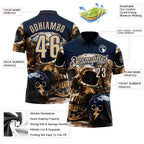 Custom Navy Vegas Gold 3D Metal Skull Bowling Performance Polo Shirt