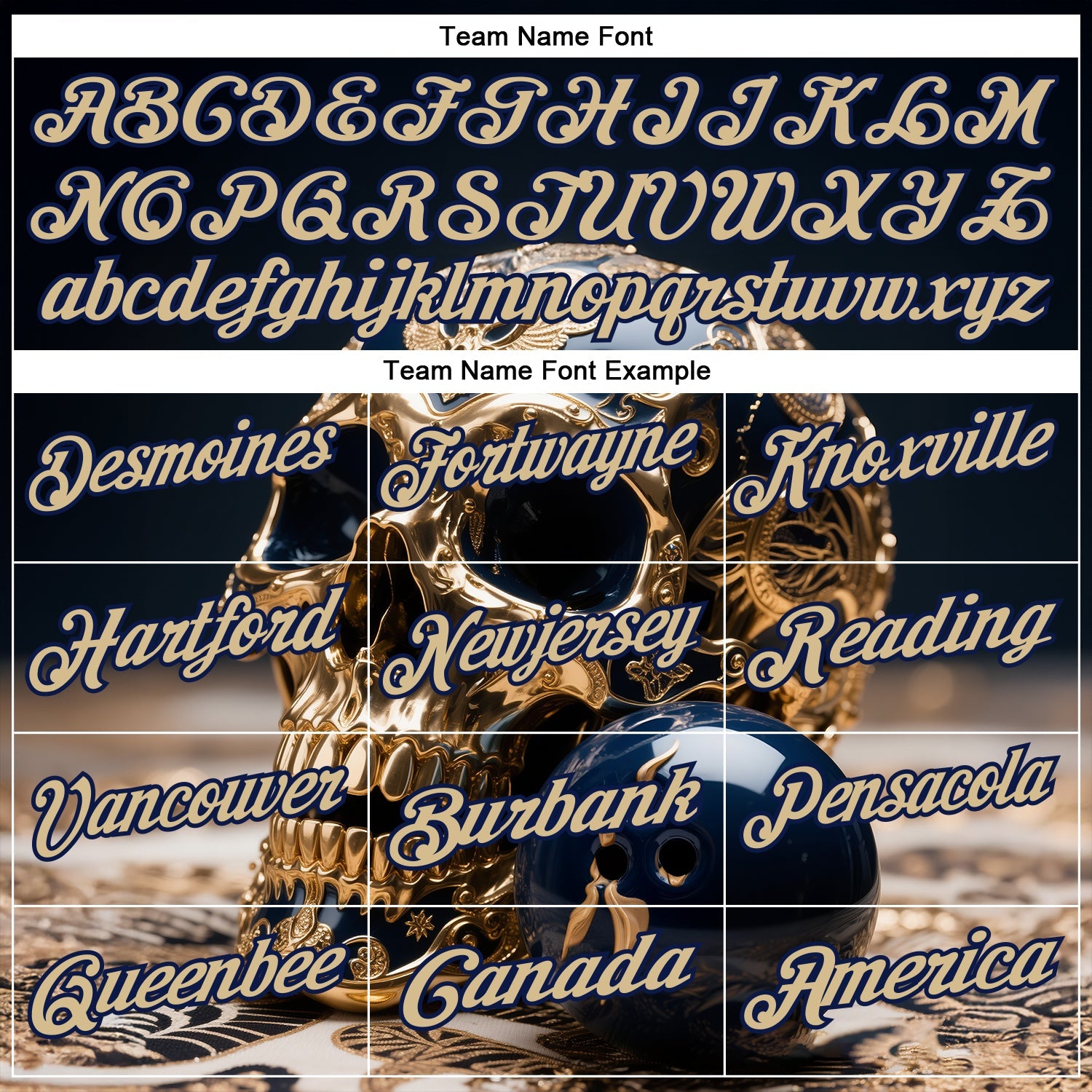 Custom Navy Vegas Gold 3D Metal Skull Bowling Performance Polo Shirt