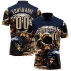 Custom Navy Vegas Gold 3D Metal Skull Bowling Performance Polo Shirt