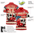 Custom Red Cream 3D Retro American Flag Skull Bowling Performance Polo Shirt