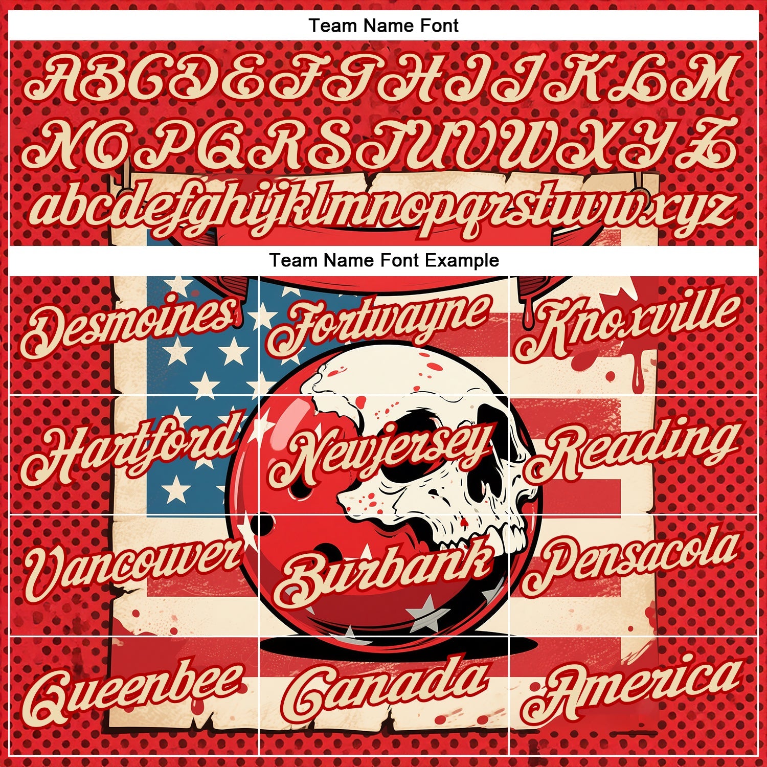 Custom Red Cream 3D Retro American Flag Skull Bowling Performance Polo Shirt