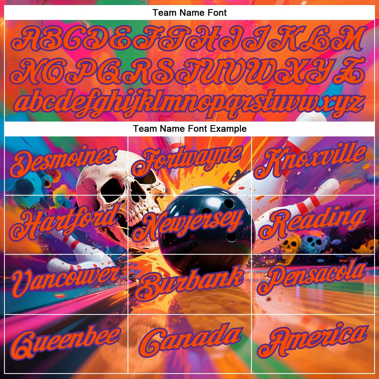 Custom Orange Purple 3D Splash Skull Bowling Performance Polo Shirt