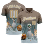 Custom Gray Vegas Gold-White 3D Flame Gem Skull Bowling Performance Polo Shirt