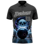 Custom Steel Gray White 3D Galaxy Leopard Print Skull Bowling Performance Polo Shirt