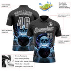 Custom Steel Gray White 3D Galaxy Leopard Print Skull Bowling Performance Polo Shirt