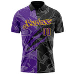 Custom Graffiti Pattern Purple Black-Yellow 3D Scratch Performance Polo Shirt