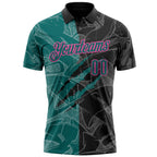 Custom Graffiti Pattern Teal Black-Pink 3D Scratch Performance Polo Shirt