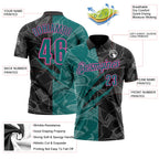 Custom Graffiti Pattern Teal Black-Pink 3D Scratch Performance Polo Shirt