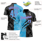 Custom Graffiti Pattern Sky Blue Black-Pink 3D Scratch Performance Polo Shirt