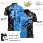 Custom Graffiti Pattern Electric Blue Black-White 3D Scratch Performance Polo Shirt