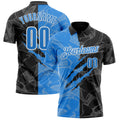 Custom Graffiti Pattern Electric Blue Black-White 3D Scratch Performance Polo Shirt