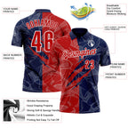 Custom Graffiti Pattern Red Navy-White 3D Scratch Performance Polo Shirt