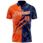 Custom Graffiti Pattern Orange Navy-White 3D Scratch Performance Polo Shirt