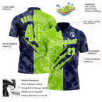 Custom Graffiti Pattern Neon Green Navy-White 3D Scratch Performance Polo Shirt