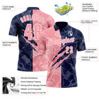 Custom Graffiti Pattern Medium Pink Navy-White 3D Scratch Performance Polo Shirt