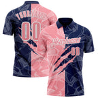 Custom Graffiti Pattern Medium Pink Navy-White 3D Scratch Performance Polo Shirt
