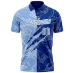 Custom Graffiti Pattern Light Blue Royal-White 3D Scratch Performance Polo Shirt