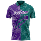 Custom Graffiti Pattern Purple Teal-White 3D Scratch Performance Polo Shirt