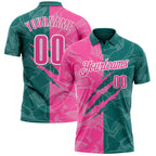 Custom Graffiti Pattern Pink Teal-White 3D Scratch Performance Polo Shirt