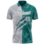Custom Graffiti Pattern Gray Teal-White 3D Scratch Performance Polo Shirt