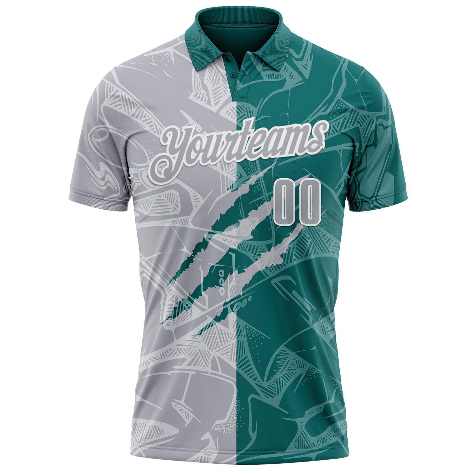 Custom Graffiti Pattern Gray Teal-White 3D Scratch Performance Polo Shirt