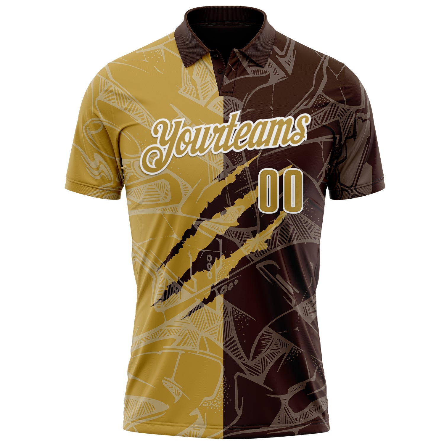 Custom Graffiti Pattern Old Gold Brown-White 3D Scratch Performance Polo Shirt