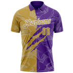 Custom Graffiti Pattern Old Gold Purple-White 3D Scratch Performance Polo Shirt
