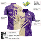 Custom Graffiti Pattern Purple-Cream 3D Scratch Performance Polo Shirt