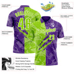 Custom Graffiti Pattern Neon Green Purple-White 3D Scratch Performance Polo Shirt