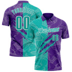 Custom Graffiti Pattern Aqua Purple-White 3D Scratch Performance Polo Shirt