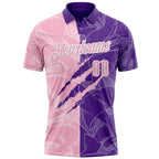 Custom Graffiti Pattern Light Pink Purple-White 3D Scratch Performance Polo Shirt