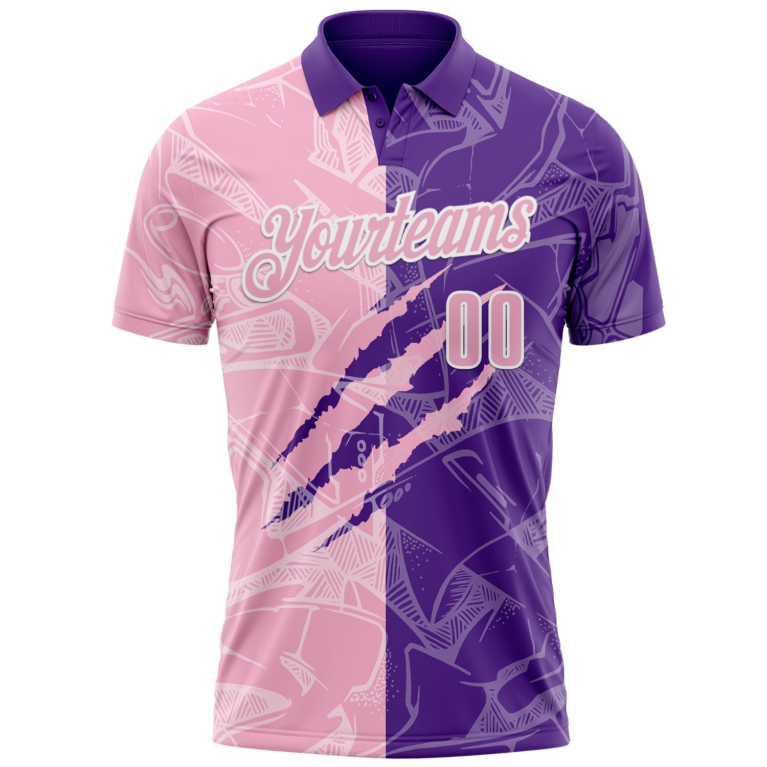 Custom Graffiti Pattern Light Pink Purple-White 3D Scratch Performance Polo Shirt