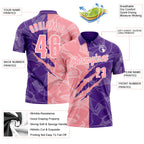 Custom Graffiti Pattern Medium Pink Purple-White 3D Scratch Performance Polo Shirt