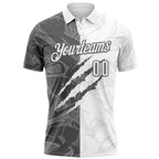 Custom Graffiti Pattern White-Steel Gray 3D Scratch Performance Polo Shirt